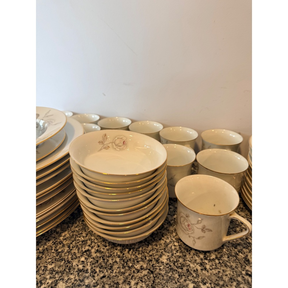 Johann Haviland Vintage Bavaria China Dinner Set White Pink Rose Gold Porcelain